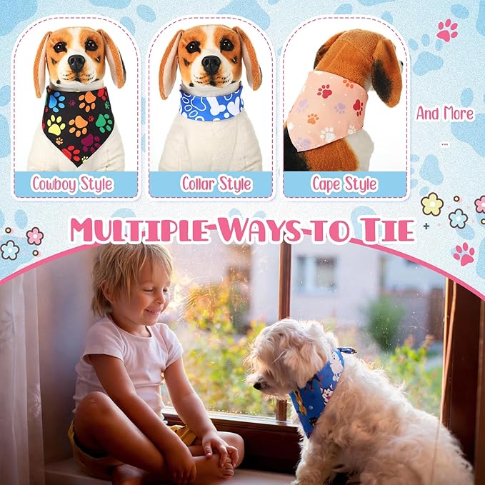 Kacctyen 50 Pcs Dog Bandanas Bulk Bandanas for Dogs Grooming with Dog Paws Pattern Adjustable Pet Triangle Scarf Bib Washable for Small Medium Large Puppy Cats Pets Costume Accessories