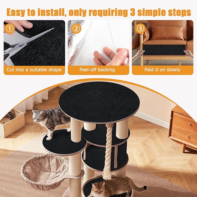 Cat Scratching mat Self-Adhesive, Trimmable Furniture Protector for Couch, Sofa, Wall & Cat Trees - Durable Scratch Pad with Nano Tape, DIY Climbing Carpet for Indoor Cats (Black, 23.6"x15.8")