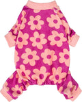 Fitwarm Flower Fleece Dog Pajamas, Warm Winter Dog Clothes for Small Dogs Girl, Cozy Pet Onesie with Feet, Pink, XXL