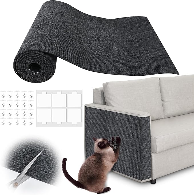 Cat Scratch Furniture Protector - 158" x 17" Trimmable Self-Adhesive Cats Claws Scratch Pads, DIY Cat Climbing Couch Protector for Scratch Post Cat Tree Replacement Indoor (Dark Gray)