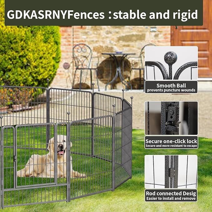 Dog Playpen,32/40/45 Inch Height in Heavy Duty, Folding Indoor Outdoor Anti-Rust Dog Exercise Fence, Portable Pet Playpen with Door for Large Medium Small Dogs and Pet (32 Panels, 40 Inch) Silver