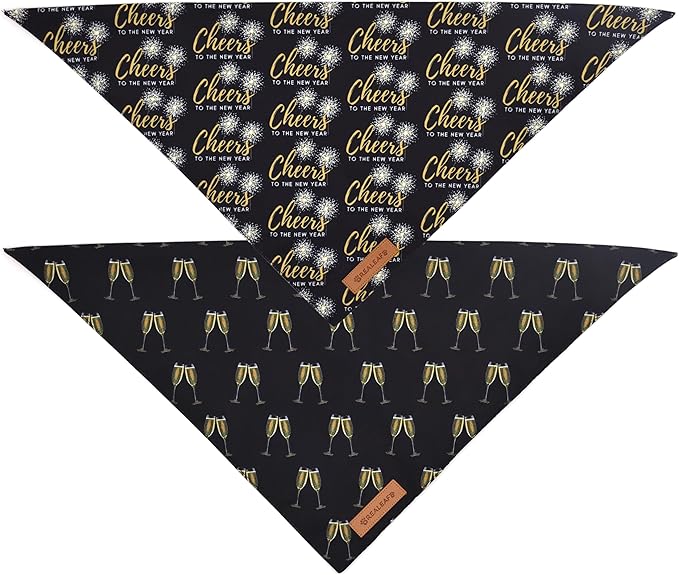 Realeaf New Year Dog Bandanas 2 Pack, Cheers to The New Year Dog Scarf for Boy and Girl, Premium Durable Fabric, Holiday Bandana for Medium and Large Dogs Cats Pets (Large)