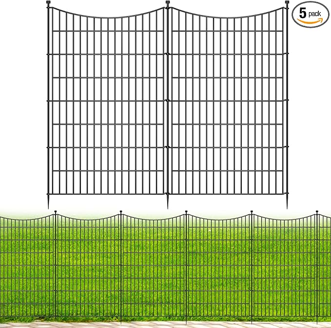 5 Panels No Dig Dog Fence Outdoor for Yard, 48 in(H) X 13.13 ft(L) Decorative Tall Garden Fence Animal Barrier, Rustproof Metal Wire Garden Edging and Borders, Temporary Fencing Stakes