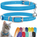 CollarDirect Leather Cat Collar with Bell - Kitten Collar, Small and Big Cat for Boy Cats, Girl Cats with Safety Elastic Strap (Neck Fit 8"-11", Light Blue)