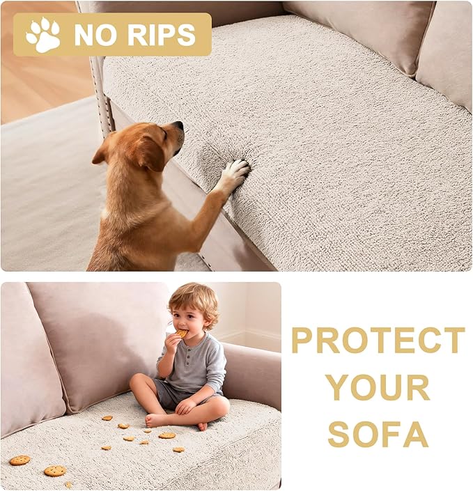 H.VERSAILTEX Non Slip Pet Couch Cover Chenille Dog Bed Protector Thick Soft Sofa Slipcover Pet Friendly Washable Couch Cushion Covers for Pets (30" x 53", Oatmeal)