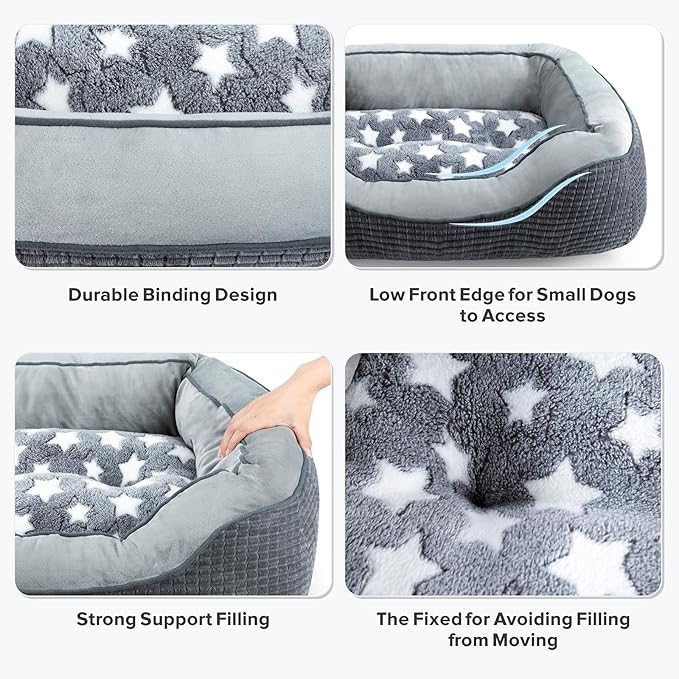 SIWA MARY Dog Beds for Small Medium Large Dogs & Cats. Washable Pet Bed, Orthopedic Dog Sofa Bed, Soft Calming Sleeping Warming Puppy Bed (Star-Grey, Small-(20’’x 19’’x 6’’))