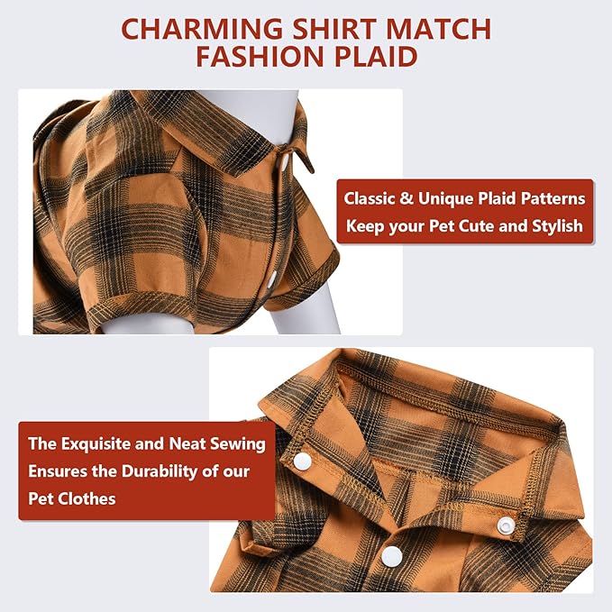 Koneseve Dog Shirt Plaid Dog Clothes for Small Dogs Boy Girl Cat Clothes Soft Puppy Outfit Adorable Pet T-Shirts Kitten Grid Costume Apparel Thanksgiving Christmas Clothing (Yellow; L/Large)