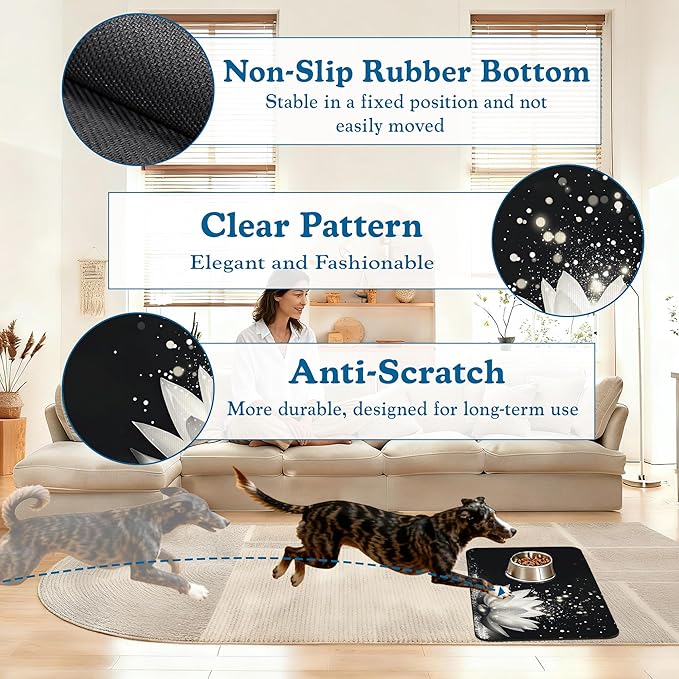 Magic White Lotus Pet Feeding Mat–Christmas Stocking Quick Dry Absorbent Dog Cat Food Mat, Non Slip Waterproof Bowl Placemat for Messy Eaters, Pet Accessories for Floors 16"x24"