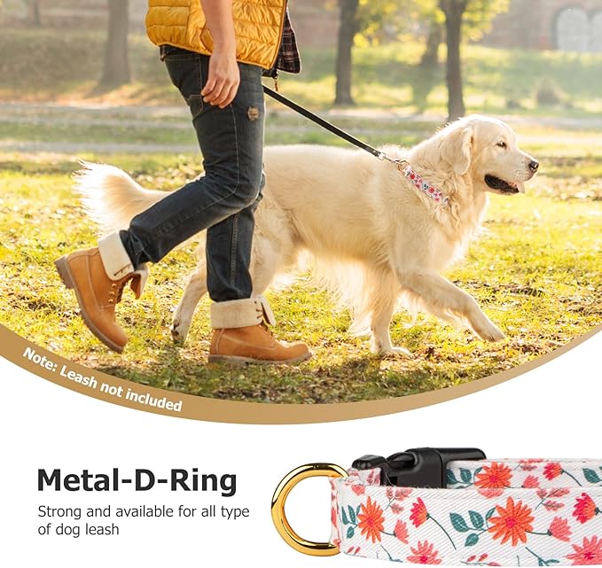 Cotton Handmade Dog Collar Cute and Distinctive Patterns Red and White Flower with Pendant for Girl Boy Dogs Collars M