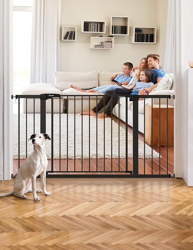 Babelio 36-57" Extra Wide Baby/Dog Gate, Auto Close for The House, Stairs and Doorways, Pressure Mounted for Pet with Large Walk Thru Door, No Need Tools and Drilling, Black