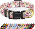 Reflective Dog Collar for Large Dogs, Cute Flower Theme Adjustable Heavy-Duty Nylon Puppy Collar for Boy and Girl Female, Soft Pet Accessories with Quick Release Buckle, Colorful Floral
