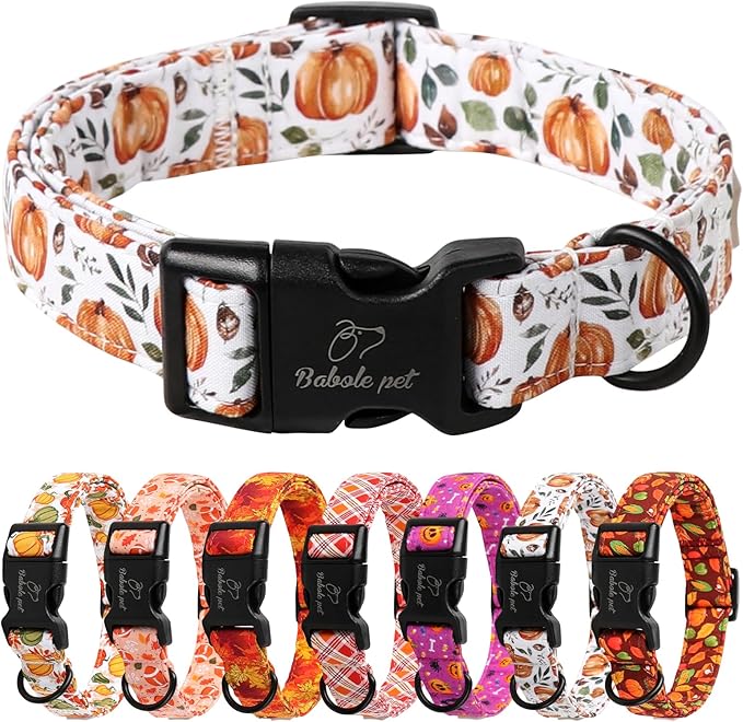 Fall Dog Collar, Cute Orange Pumpkin Pattern Puppy Collar, Soft Comfort Adjustable Holiday Thanksgiving Dog Collars for Small Medium Large Boy&Girl Dogs L
