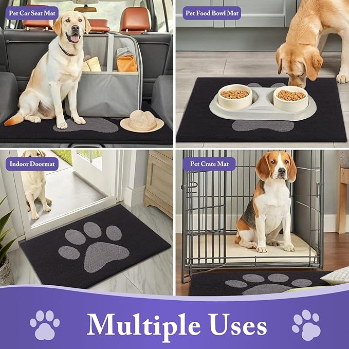 Buganda Dog Door Mat for Muddy Paws, Absorbent Dirt Trapper Non Slip Indoor Doormats, Washable Low-Profile Mat for Mud Dogs, Entryway Carpet for Inside Floor (36x24 Inches, Black and Grey)