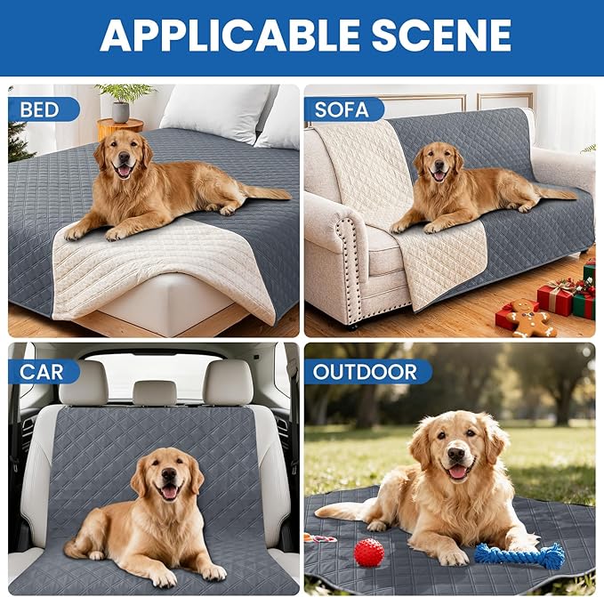 Waterproof Dog Bed Cover Pet Blanket, Soft Couch Cover for Dogs Washable, Non-Slip Dog Blanket Protect Furniture Couch Sofa Car for Puppy Large Dogs Cat (52x82 Inch, Dark Grey)
