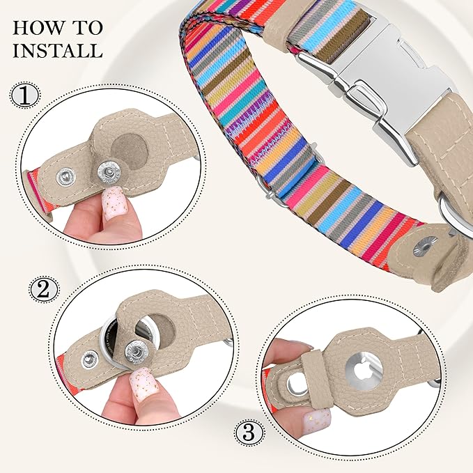 AirTag Dog Collar for Small Medium Large Breed - Adjustable Cute Pattern Dog Collar with Airtag Holder - Soft Leather Tracker GPS Apple Air Tag Pet Collars (Medium, 14"-18" Neck Fit, Serape)