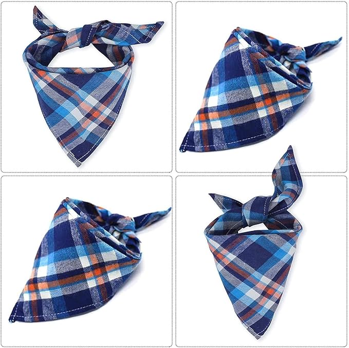 8 Pack Triangle Dog Bandanas, Reversible Plaid Painting Bibs Scarf Large Dog Bandanas Boy Girl, Washable and Adjustable Kerchief Set for Small to Large Dogs Cats Pets(Size XL)