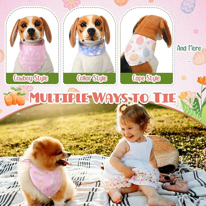 Kacctyen 50 Pcs Spring Easter Dog Bandanas Bulk Bandanas for Dogs Grooming with Bunny Pattern Adjustable Pet Triangle Scarf Bib Washable for Small Medium Large Puppy Cats Pets Costume Accessories