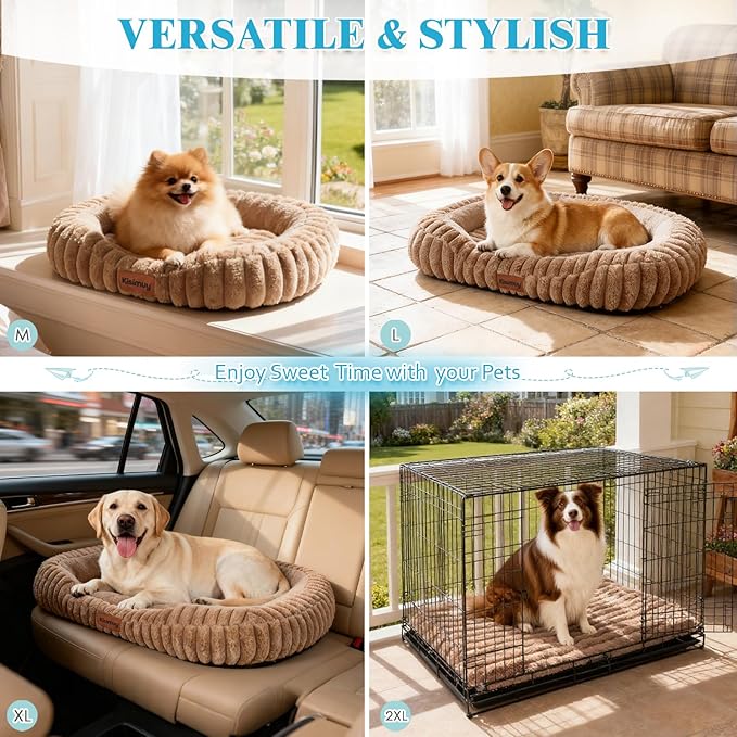 Dog Bed for Extra Large Dogs, Cute XL Dog Bed with Removable Washable Cover & Anti-Slip Bottom, Soft Calming Pet Sofa Bed with Handle for Indoor Pets, 43x31x5inches, Brown