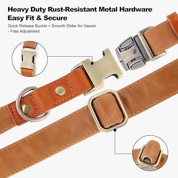 Plutus Pet Genuine Leather & Hemp Dog Collar – Adjustable Heavy Duty Pet Collar with Quick Release Metal Buckle, Soft & Stylish for Puppy and Small, Medium, Large Dogs (Light Brown, S)