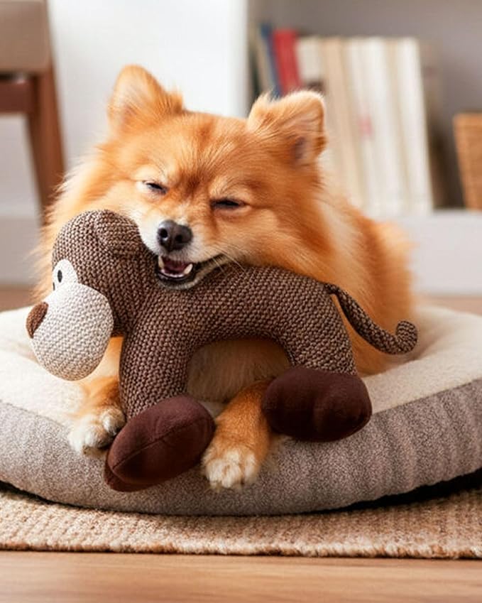 Linen Safari Companions - Linen Dog Toy, Chew-Resistant Natural Linens Squeaky Safari Animal for Small to Medium Dogs, Helps Reduce Destructive Chewing for Indoor Play and Boredom Relief (Monkey)