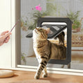 LIBBEPET Cat Door for Screen Door, Lockable Cat Screen Door for Cats & Small Dogs Up to 20 lbs, Magnetic Flap Opening 7 x 9 inches, Equipped with Interactive Cat Toy & Installation Tools, Black