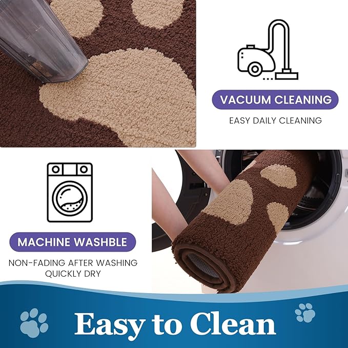 Buganda Dog Door Mat for Muddy Paws, Absorbent Dirt Trapper Washable Indoor Doormats, Non Slip Low-Profile Mud Mat for Dogs, Front Entrance Doormat for Inside Floor (47x24 Inches, Brown)