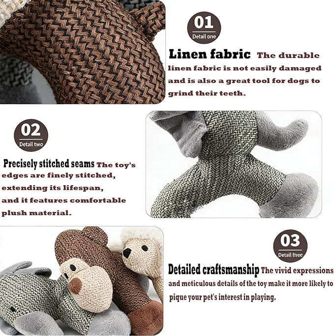 Linen Safari Companions, Squeaky Dog Chew Animals, with Durable Linen Material, Durable and Resistant to Chewing, for Relieve Dog's Boredom (Dog+Monkey)