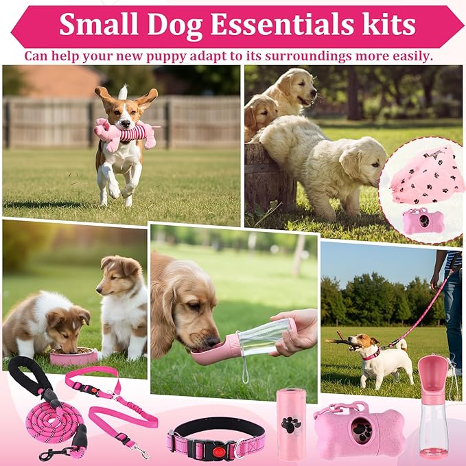 30 Pcs Puppy Supplies Starter Kit for Small Dogs Essentials Include No Pull Dog Harness, Collar, Leash Set, Toys, Bowl, Water Bottles, Pet Grooming Kit, Puppy Accessories for Welcome Gift