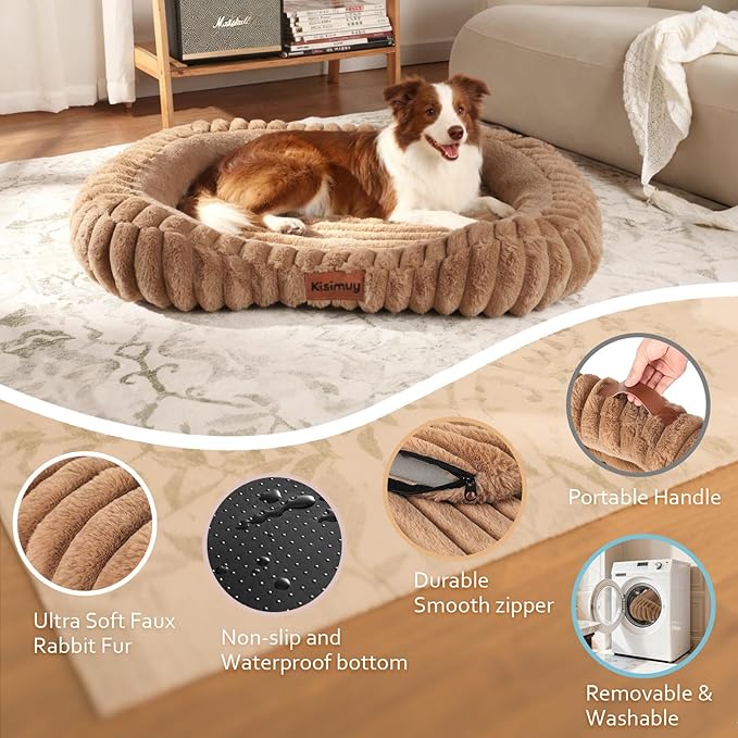 Orthopedic Dog Bed for Small Medium Dogs & Cats - Soft Furry Puppy Bed with Removable Washable Cover & Anti-Slip Bottom, Calming Rectangle Cat & Puppy Bed for Indoor Pets, 25x21x4inches, Brown