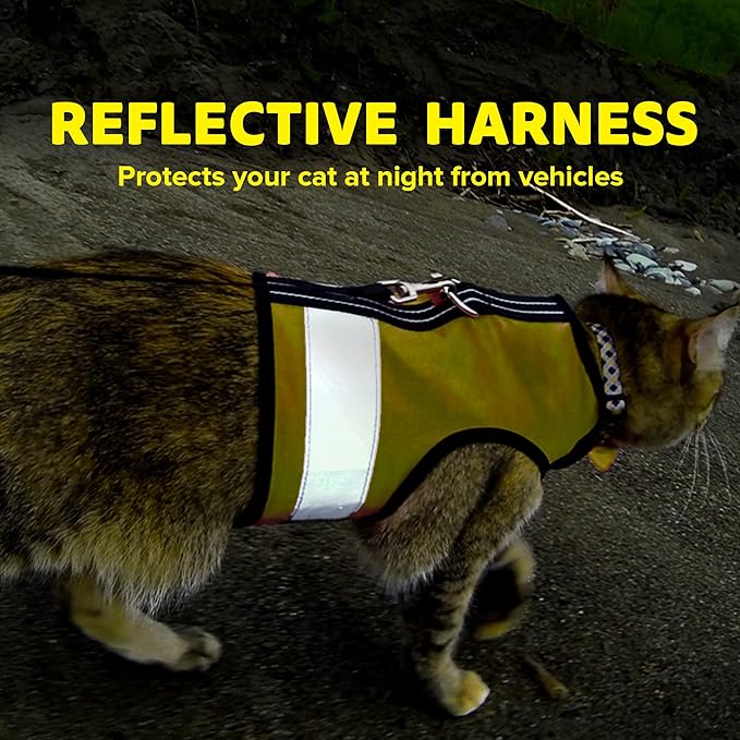 Kitty Holster Reflective Cat Harness – High-Visibility Cat Harness for Travel, Day and Night Walking - Soft Cotton Cat Accessories, Breathable, Secure & Washable, Made in USA - Sunshine Yellow, M to L