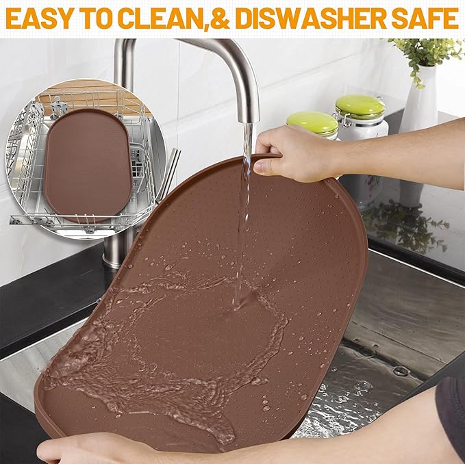 Hubulk 100% Waterproof Silicone Pet Feeding Mat with Raised Edge for Food and Water, Dog Bowl Mats, Cat Bowls Placemat with High Lip Protects Floor for Cats and Dogs (Brown, 19" L x 12" W)