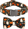 Halloween Dog Collar, Ghost Print Adjustable Pet Collar Fall Pumpkin Cute Cotton Soft Collars with Bow Tie Fall Metal Buckle Holiday Puppy Collars Boy&Girl Gift for X-Large Dogs