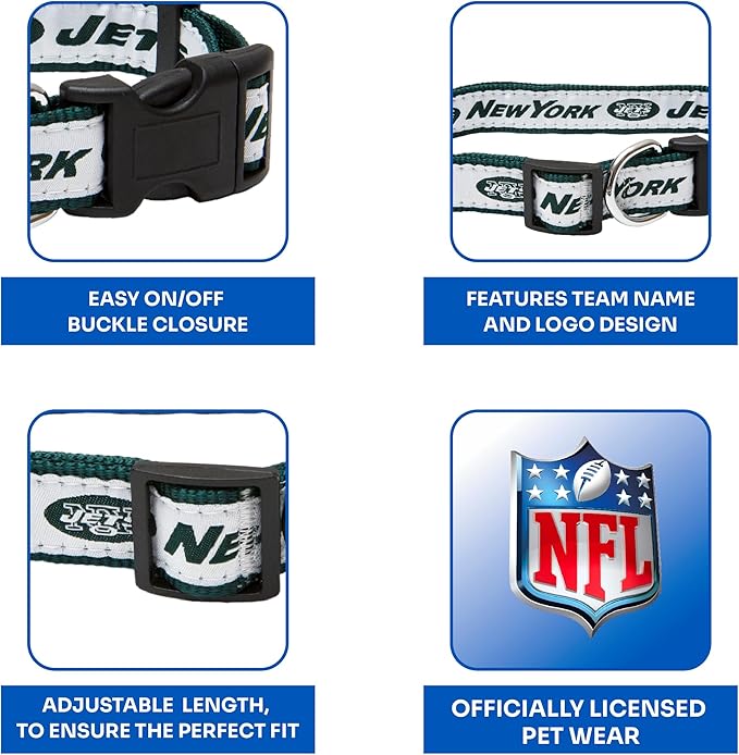 Pets First NFL New York Jets Licensed PET COLLAR, Large - Heavy-Duty, Strong, and Durable Dog Collar. Available in 31 Football Teams and 4 Sizes