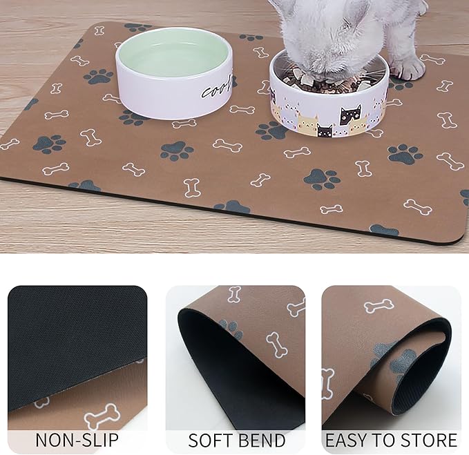 Pet Cat Dog Food Mat Non Slip Mat for Dog Water Bowl Mat Quick Dry Absorbent Cat Feeding Mat, 18.1 * 11.8 in, Light Grey