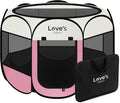 Love's cabin Pet Puppy Dog Playpen, Small Dog Tent Crates Cage Indoor/Outdoor, Portable Playpen for Cat, Foldable Pop Up Dog Kennel Playpen with Carring Case, Removable Zipper Top, Light Pink