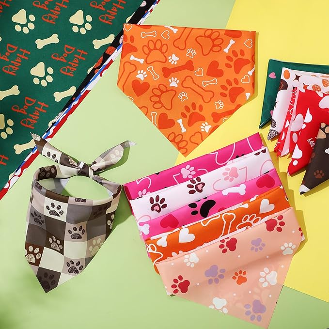 Kacctyen 50 Pcs Dog Bandanas Bulk Large Bandanas for Dogs Grooming with Dog Paws Pattern Adjustable Pet Triangle Scarf Bib Washable for Small Medium Large Puppy Cats Pets Costume Accessories
