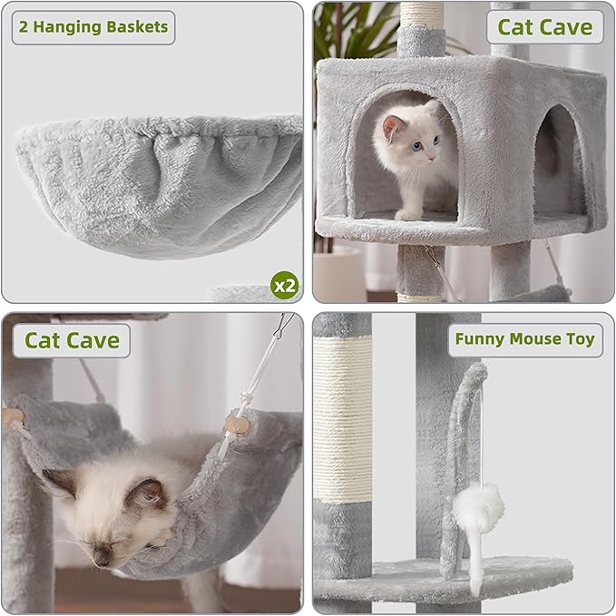 Cat Tree for Large Cats, 78.7"(200cm) Tall Cat Tower for Indoor Cats Multiple Cats with Large Top Perch, Cat Condo, Cat Hammcok, Cat Scratching Post, Light Gray GCT031W
