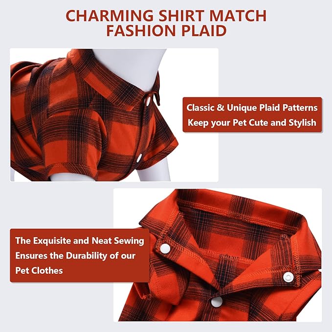 Koneseve Dog Shirt Plaid Dog Clothes for Small Dogs Boy Girl Cat Clothes Soft Puppy Outfit Adorable Pet T-Shirts Kitten Grid Costume Apparel Thanksgiving Christmas Clothing (Red#1; M/Medium)