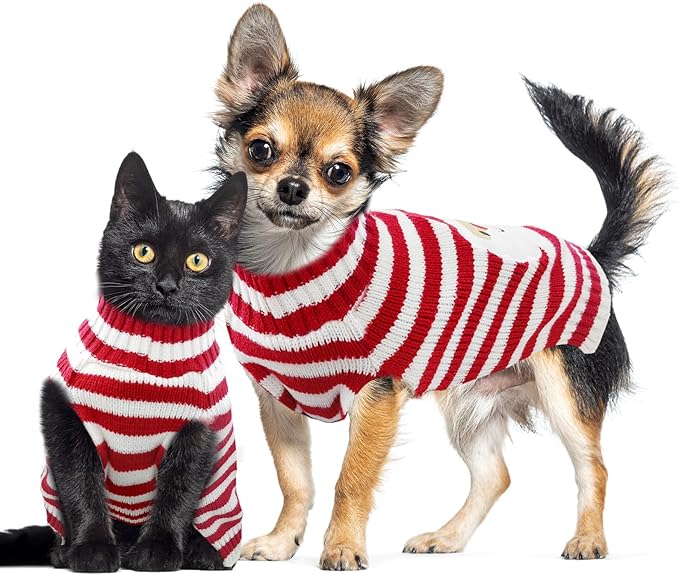 Dog Christmas Sweater Xmas Pet Clothes Cute Striped Santa Claus Costume Holiday Puppy Cat Jumpers Outfits New Year Gifts for Small Medium Large Dogs (L, Red White Stripe Santa Claus)