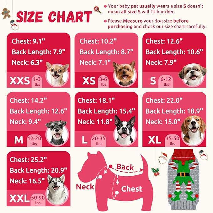 Dog Cat Ugly Christmas Sweater Boy Girl Xmas Pet Clothes Holiday Puppy Costume New Year Gifts for Small Medium Large Dogs Outfits (XXS, Grey Elf)