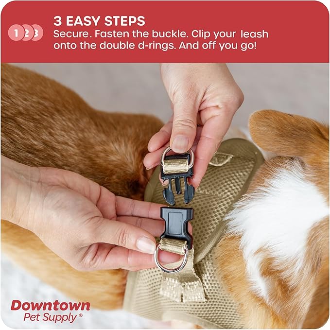 Downtown Pet Supply Step-in Dog Harness – No Pull, Adjustable Padded Mesh with Reflective Trim, Secure Buckle Strap – Comfortable & Breathable Small Dog Harness, Small, Khaki