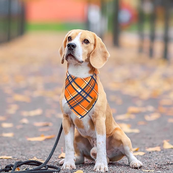 Realeaf Fall Dog Bandanas 2 Pack, Reversible Orange Plaid Holiday Pet Scarf for Boy and Girl, Premium Durable Fabric, Halloween Thanksgiving Bandana for Small and Medium Dogs (Small)