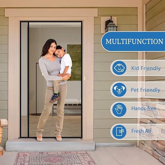 Magnetic Screen Door Left Right Side Opening Upgraded PET Mesh Greater Than Fiberglass and Polyester,Keep Bugs Out,Pet & Kid Friendly,Suitable for Sliding Doors,Screen Size-40" X 82"