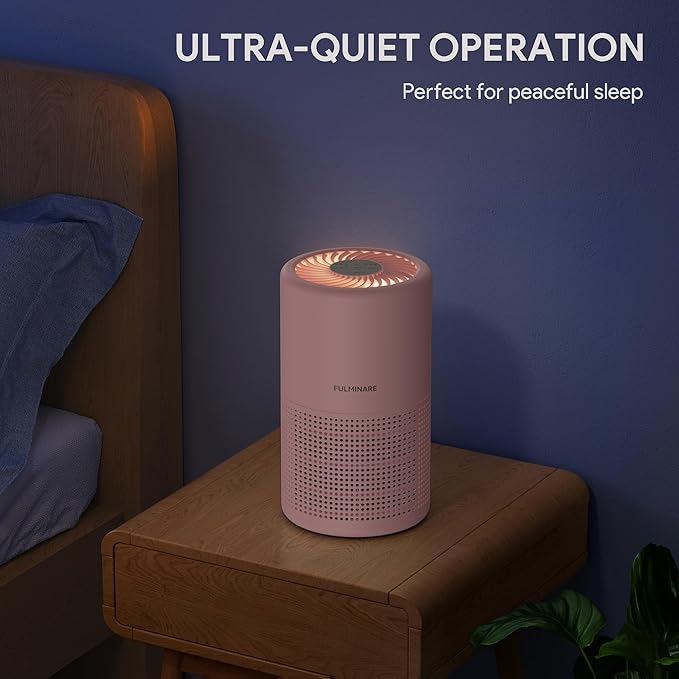 FULMINARE Air Purifiers for Home H13 True HEPA Air Filter Quiet Air Cleaner With Night Light Portable Small Air Purifier for Bedroom Office Living Room (Pink 2 Pack)