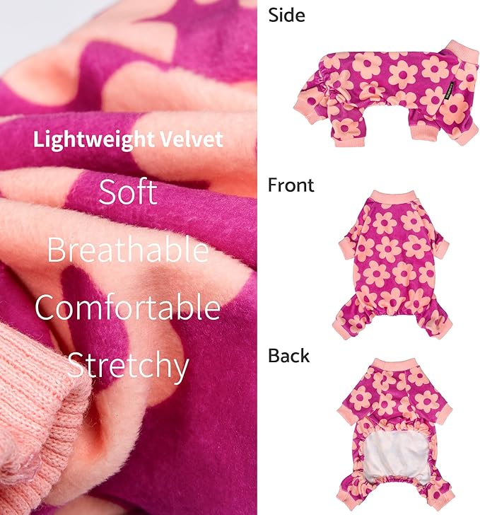 Fitwarm Flower Fleece Dog Pajamas, Warm Winter Dog Clothes for Small Dogs Girl, Cozy Pet Onesie with Feet, Pink, Small