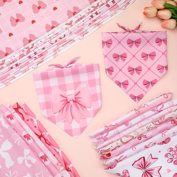 Kacctyen 50 Pcs Pink Dog Bandanas Bulk Spring Bandana for Dogs Grooming with Aesthetic Bowknots Pattern Adjustable Scarf Bib Washable for Small Medium Large Puppy Cats Pets Costume Accessories
