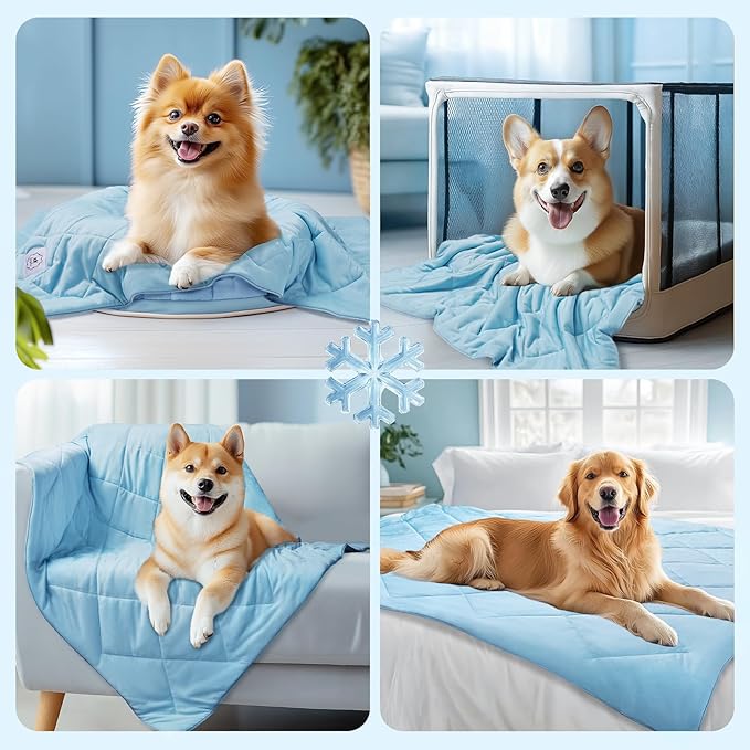 Luciphia Premium Cooling Dog Blanket for Small Medium Dogs Q-max>0.4 Washable Self-Cooling Cat Pet Mat Puppy Breathble Calming Throw for Beds Couches (Blue,40x60 inches)