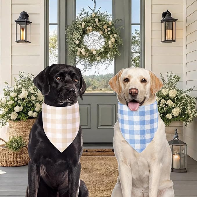 Spring Dog Bandanas XLarge 2PCS, 4 Pattern Summer Floral Scarf for Boy and Girl, Triangle Reversible Bibs Breed for Puppy Pets