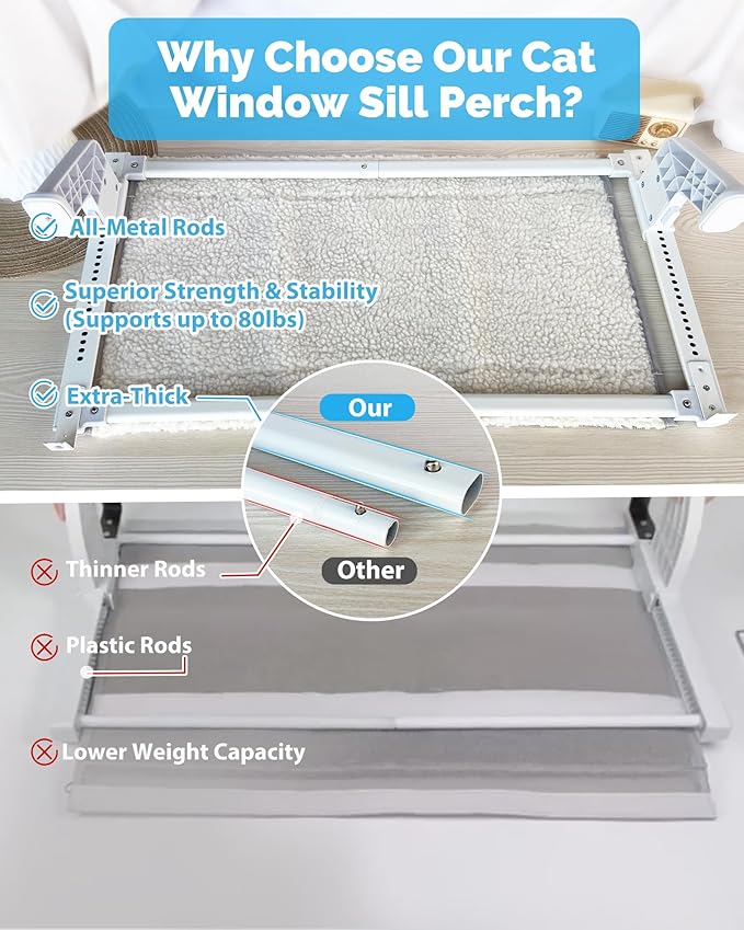 Heavy-Duty Window Sill Perch – All-Metal Frame Supports up to 120 lbs – Durable, Easy-to-Assemble Cat Hammock for Large and Multiple Cats (XL 1PC)