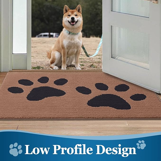 Buganda Dog Door Mat for Muddy Paws, Absorbent Dirt Trapper Washable Indoor Doormats, Non Slip Low-Profile Mud Mat for Dogs, Front Entrance Doormat for Inside Floor (40x32 Inches, Camel and Black)
